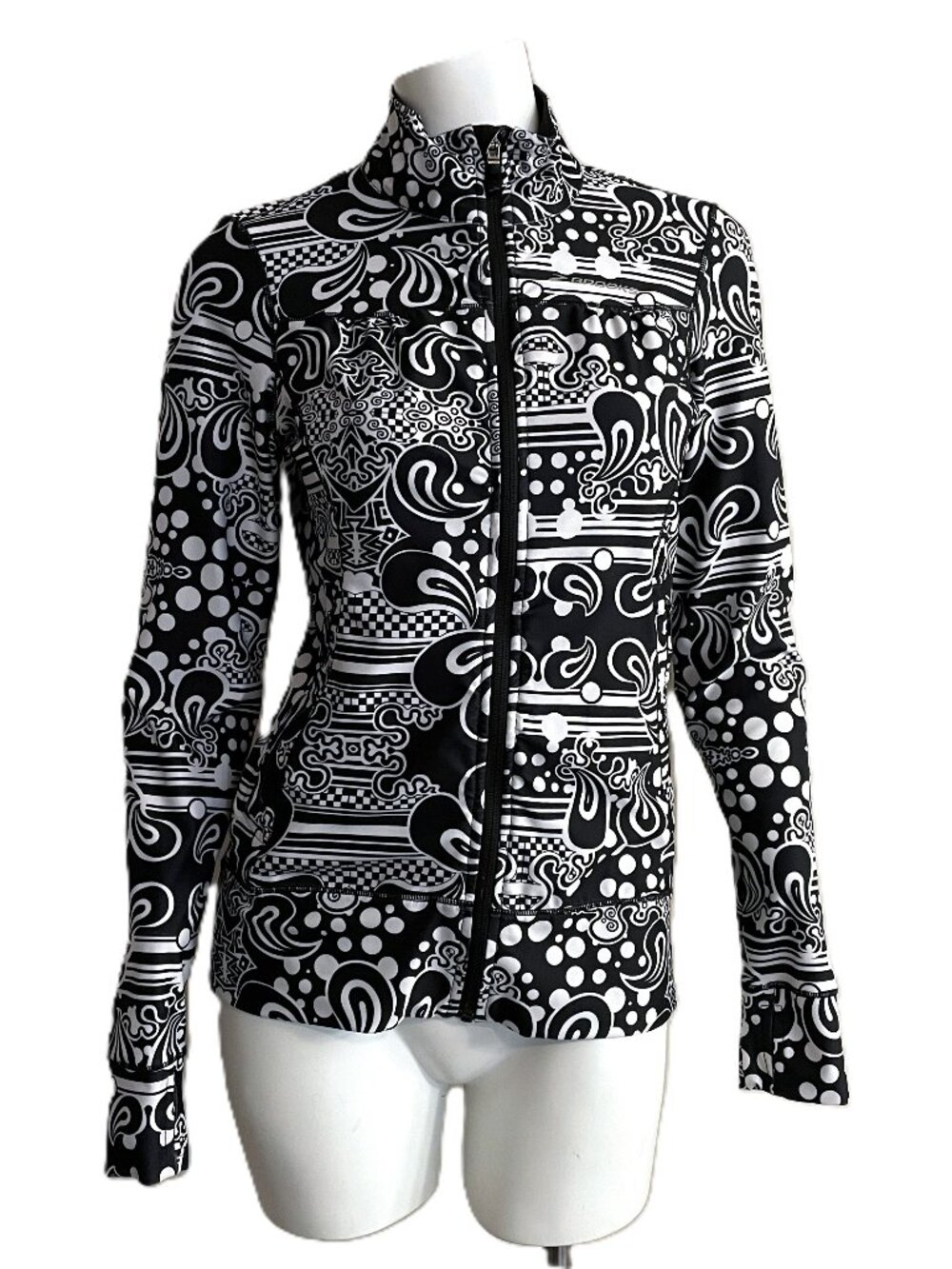 Brooks Running Jacket Women Small Black Thumbhole Full Zip Mock Neck Retro Mod